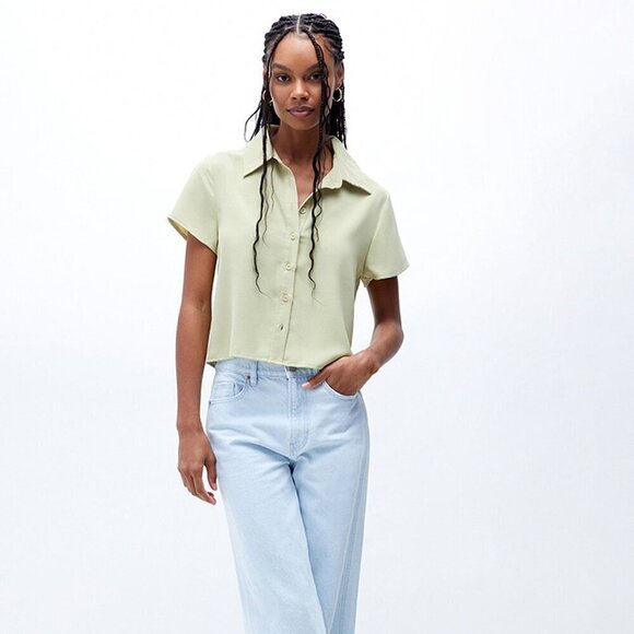 LA Hearts '90s Button Down Crop Top L - Picture 2 of 11